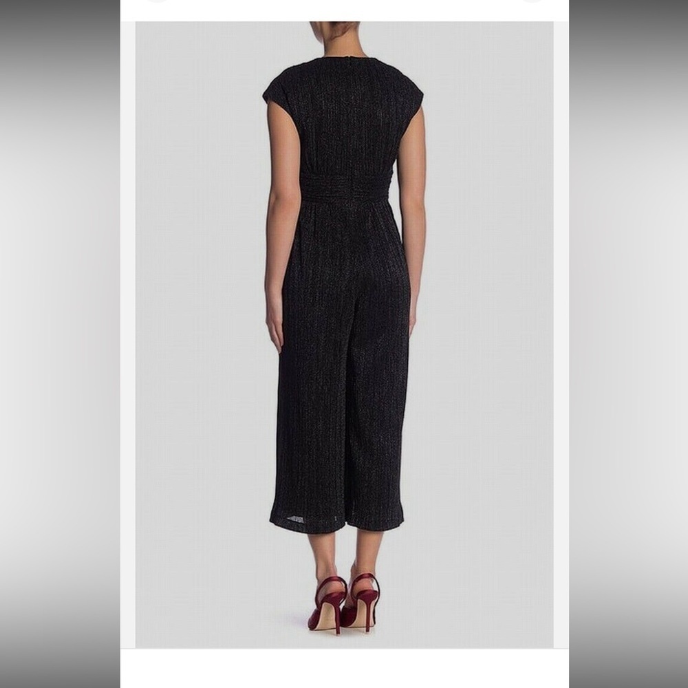 Maggy London Black Sparkle Pleat Novelty Wide-Leg Crop Jumpsuit Romper US 2 - Picture 2 of 14